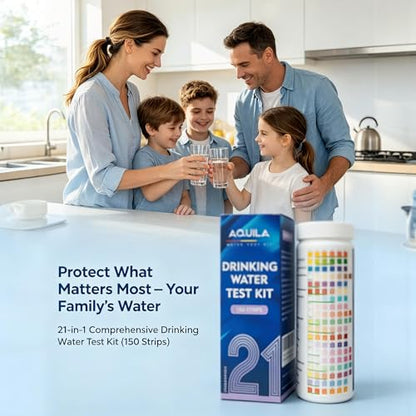 Drinking Water Test Kit 21 in 1, 150CT Water Testing Strips for Home Tap | Well Pool Fish Tank City Water Tester for Hardness, pH, Iron, Copper, Chlorine, Nitrite, Lead, Alkalinity, Flouride, & More