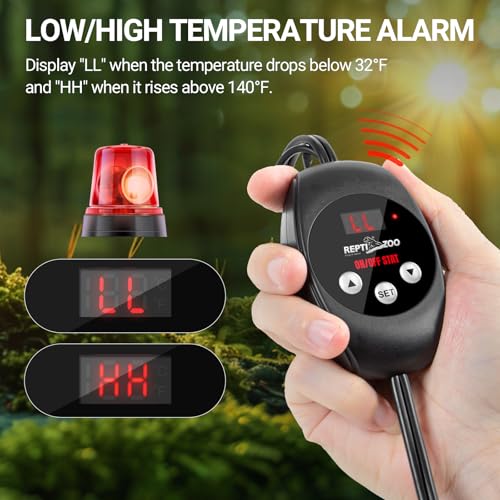 REPTI ZOO Reptile Thermostat Wide Range Temperature Controller Reptile Heat Pad Digital Thermostat Waterproof Seedling Heat Mat Thermostat for Turtles, Lizards, Frogs, Hermit Crabs, Snakes, Plants