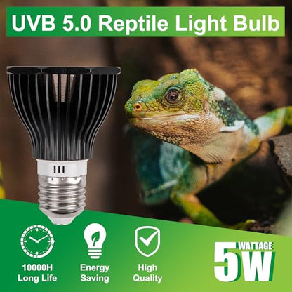 UVB Reptile Light Bulb 5.0, 5W LED High Intensity UV Replacement Lamp Bulbs for Tropical Reptiles Bearded Dragon Hermit Crab Turtle Leopard Gecko Tank Chameleons Iguanas Snake - 1 Pack - size: UVB5.0