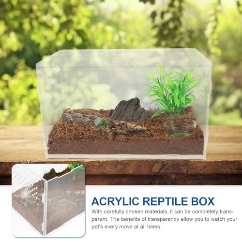 Abaodam Reptile Terrarium Acrylic Tank 25x15x15cm Enclosure with 4pcs Starter Kit for Lizards, Tarantulas, Frogs, Suitable for Home Breeding and Pet Habitat