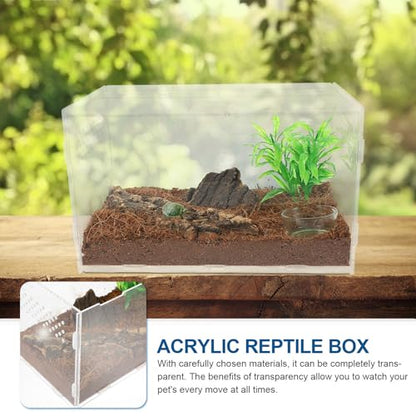 Abaodam Reptile Terrarium Acrylic Tank 25x15x15cm Enclosure with 4pcs Starter Kit for Lizards, Tarantulas, Frogs, Suitable for Home Breeding and Pet Habitat
