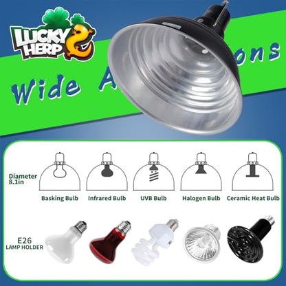 LUCKY HERP Reptile Light Fixture 8.1inch- Lightweight Aluminum Reflector Dome Reptile Light Fixture, Reptile Heat Lamp Fixture for UVB Light Bulb Basking Bulb Heat Bulb - size: 8.1 Inch