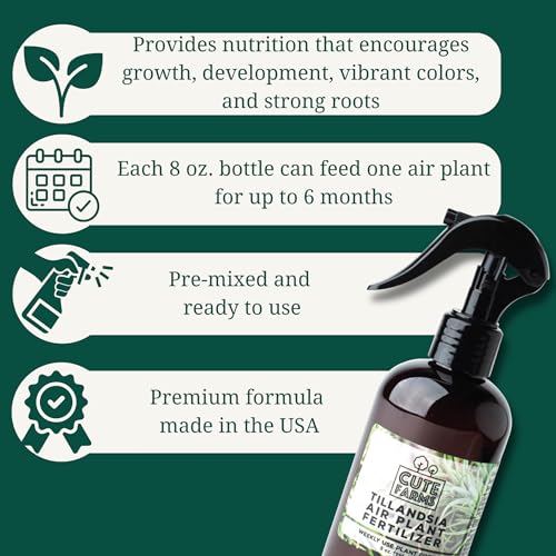 Cute Farms Tillandsia Air Plant Fertilizer | Gentle Weekly Use Formula Plant Food | Formulated Nutrients for Air Plants (8 oz Spray Bottle, 3 Pack) - size: 8 oz (3 Pack)