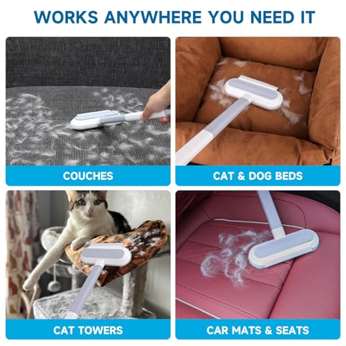 Pet Hair Remover for Furniture, 17.7Inch Reusable Lint Brush for Dog Cat Hair 4-in-1 Multifunctional Fur Removal Tool with Long Handle, Gentle on Couch, Carpet, Car Seat, Bedding and Clothes