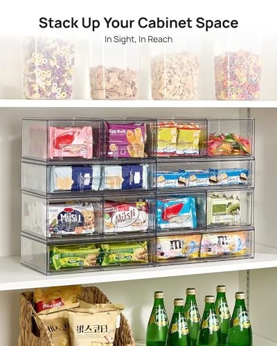 Vtopmart Stackable Storage Drawers Set of 4, Clear Plastic Organizer Bins for Bathroom Supplies,Ideal for Cabinet,Pantry,Laundry Room Organization - style: 2 Small+2 Wide