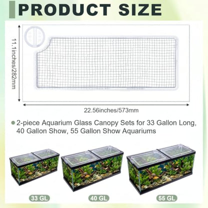 Sieral 2 Pcs Clear Aquarium Polycarbonate Canopy with Anti-Jumping Net | Embedded Network Set, 22.56 x 11.1 x 0.2 Inch, for 33/40/55 Gallon Fish Tank Lids, Center Brace Aquariums,Top Cover Clips - size: 22.56 x 11.1 x 0.2 Inches