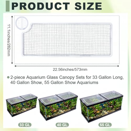 Sieral 2 Pcs Clear Aquarium Polycarbonate Canopy with Anti-Jumping Net | Embedded Network Set, 22.56 x 11.1 x 0.2 Inch, for 33/40/55 Gallon Fish Tank Lids, Center Brace Aquariums,Top Cover Clips - size: 22.56 x 11.1 x 0.2 Inches