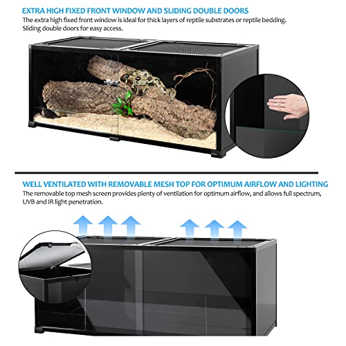 REPTI ZOO 68 Gallon Reptile Terrariums, 48" X 18" X 18" Reptiles Tanks Enclosure for Bearded Dragon Ball Python Snake, Black-Tinted ECO Glass Reptile Habitat with Sliding Door & Top Screen Ventilation - size: 48"W X 18"D X 18"H (64Gallon)