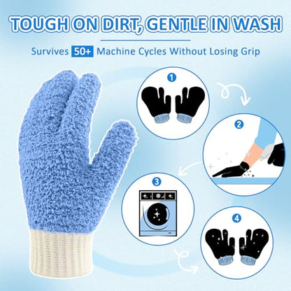 MIG4U Microfiber Dusting Gloves House Cleaning Glove for Blinds, Windows, Shutters, Furniture, and Car, Reusable Lint-Free Blue 2 Pairs S/M - color: Blue Mitten + Gloves, size: Small-Medium