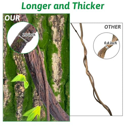 VCEPJH Loose Coconut Fiber Substrate 2 Pack Natural Coco Coir Reptile Bedding and Extra Large Reptile Vines Thick Terrarium Plants 78 Inches Long for Bearded Dragon Chameleon Gecko Lizard