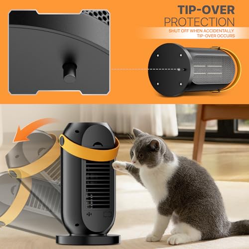 Magshion Portable Electric Heater Small Mini Heaters Indoor Use, 3 Modes Thermostat, 12h Timer Portable Personal Heater PTC Rapid Heater Quick Safety Heating for Office Room Desk Home - size: Round - 1200W - Button