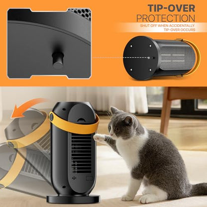 Magshion Portable Electric Heater Small Mini Heaters Indoor Use, 3 Modes Thermostat, 12h Timer Portable Personal Heater PTC Rapid Heater Quick Safety Heating for Office Room Desk Home - size: Round - 1200W - Button