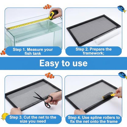 Aquarium Mesh Fish Tank Cover 10-75 Gallon Fish-Tank Lid Clear Fish Net for Fishes Transparent Plastic Aquarium Top Cover Screen Hood Net Plastic Mesh Screen for Aquariums, 4 X 5 Feet