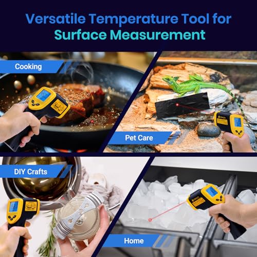 Etekcity Infrared Thermometer Laser Temperature Gun, -58°F~1130°F | Cooking, Pizza Oven, BBQ, Meat, Kitchen, Reptile, HVAC, Adjustable Emissivity, MAX Display, High Temperature - color: Laser Yellow, style: Advanced