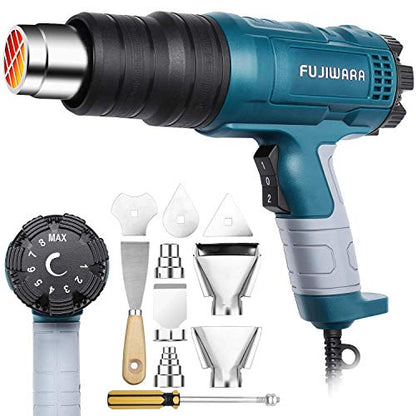 Heat Gun Kit 1500W with Variable Temperature 5 Nozzles, Adjustable Hot Air Gun 122℉-1022℉,Fast Heating for DIY Shrink PVC Tubing/Wrapping/Crafts, Stripping Paint(1500W Rear Cover Temp Adjust) - color: 1500w Rear Cover Temp (No Digital, With Dial)