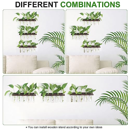 Wall Hanging Plant Propagation Station 15 Glass Test Tubes - Brown | 3 Tiered Vase Planter for Hydroponic Home Garden Office Decor, Gardening Gifts for Women Plant Lover - size: 3 Tiers - 15 Vases