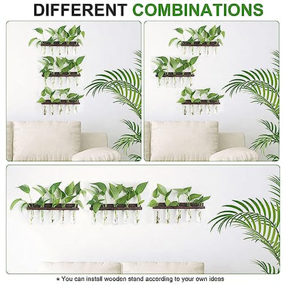 Wall Hanging Plant Propagation Station 15 Glass Test Tubes - Brown | 3 Tiered Vase Planter for Hydroponic Home Garden Office Decor, Gardening Gifts for Women Plant Lover - size: 3 Tiers - 15 Vases
