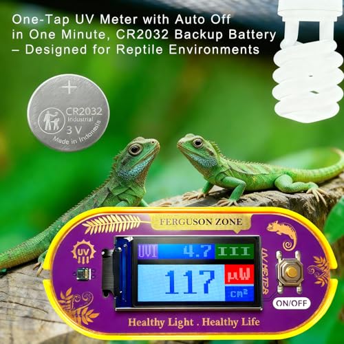 Reptile UVB UVA Light Meter for Bearded Dragon Tank Accessories, Portable Light Meter & Radiation Detector for Reptiles, Test Light and Sunlight Wavelength Meter with CR2032 Battery