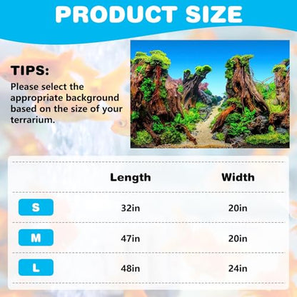 PINVNBY 2 Pack Reptile Terrarium Background 32 x 20 inches Double-Sided Reptile Tank Background Polyester Reptile Habitat Decor with Tape Green Plants & Natural Rock Aquarium Decoration - size: S: 32" x 20"