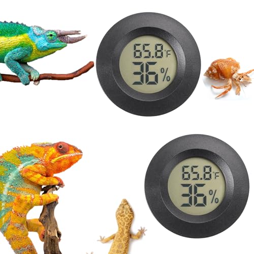 Reptile Thermometer and Humidity Gauge Digtal Terrarium Thermometer 2pc | Circular Bearded Dragon Cage Accessories Reptile Temp and Humidity Gauge for Leopard Gecko Hermit Crab Gecko Lizard Etc - size: Circular