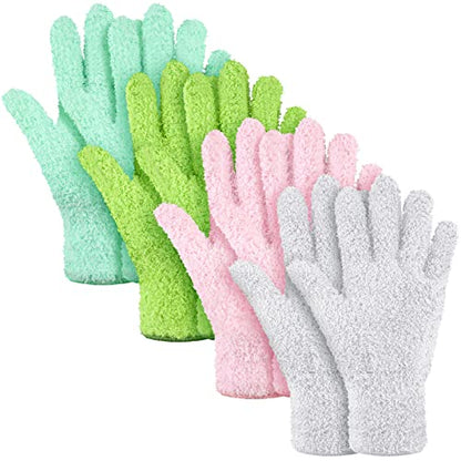 4 Pairs Microfiber Dusting Gloves Washable Reusable Cleaning Gloves Mittens for Plants House Cleaning Car Blinds - color: Green, Water Blue, Pink, White, size: Medium