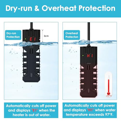 25W Aquarium Heater, Adjustable Small Fish Tank Heater, with Digital Display, Overheat Protection & Dry Run Protection, for 1-5 Gallon Water - size: For 1-5 Gal