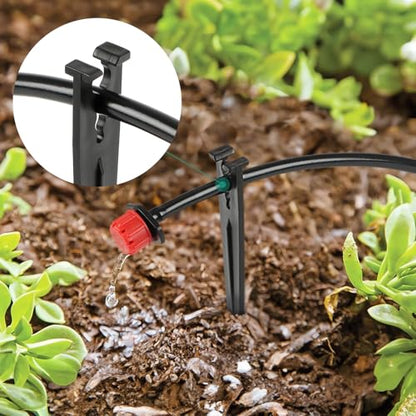 RedChili 100 Pack 1/4 Inch Drip Irrigation Support Stakes, Plastic, 5.68 Inch, Barb Connector, Ideal for 1/4-Inch Tubing, Indoor/Outdoor Use - size: 1/4" Stake