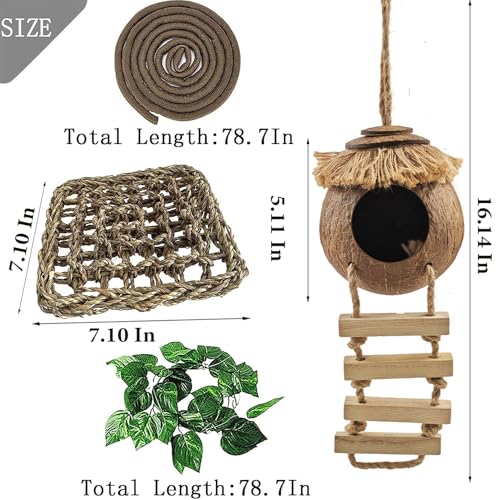 Gecko Tank Accessories,Grested Gecko Coconut Hideout Hut with Ladder Reptile Hanging Plants Climbing Bearded Dragon Hammock Flexible Jungle Vine Leaves Terrarium Decor - style: 【Style C】