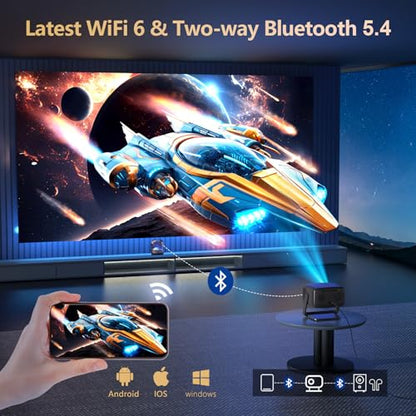 [4500 Brightness/Built in Apps/65W Audio] Outdoor 4K-Projector with WiFi and Bluetooth 5.4, Auto Focus Smart Projector Support DoIby Audio, Upgrade GO2 Short Throw Projector with 360°Stand