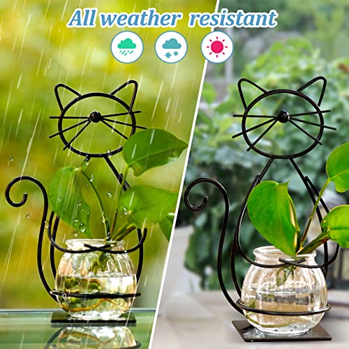 Desktop Cat Planter Propagation Station, Glass Vase Metal Stand | Cute Cat Metal Holder,Thoughtful Gift for Cat Lovers, Hydroponic Vase, Home Office Accent, Great for Small Plants & Cuttings - color: Cat