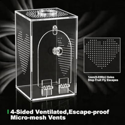 Cycodo Jumping Spider Enclosure,Seamless Escape-Proof Tarantula Terrarium,Anti-Warp Thickened Acrylic Insect Cage with Front Door & Feeding Port for Mantis,Hermit Crabs,Snail,Micro Reptile,5 * 5 * 8"