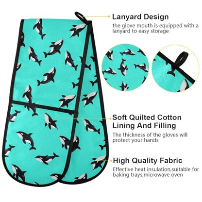 Dual-functionality Mitts and Pot Holders Sets High Heat Resistant Pot Holder Gloves Kitchen Aid BBQ (Orca Swimming Whale Cool) - color: Orca Swimming Whale Cool