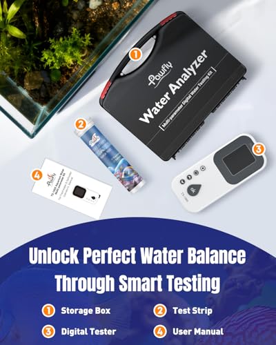 Pawfly 6 in 1 Digital Water Testing Kit, 50 Strips Aquarium Water Test Kit | Fish Tank Water Testing Kit, Digital Water Tester for pH, Nitrate, Nitrite, Chlorine, Total Hardness & Carbonate - size: Water Testing Kit