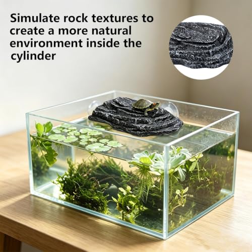 Turtle Basking Platform, Climbing Ramp Rock Turtle Dock for Aquarium | Turtle Tank Decor With 3 Suction Cups, Resting Terrace for Terrapins and Frogs - style: Faux Rock