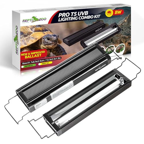 REPTI ZOO UVB Reptile Light, New Version T5 HO UVB Lighting Combo Kit, Reptile Terrarium Hood with 10.0 UVB Tube Bulb, Reptile Light Fixture 8W-12Inch - size: 8W-12Inch