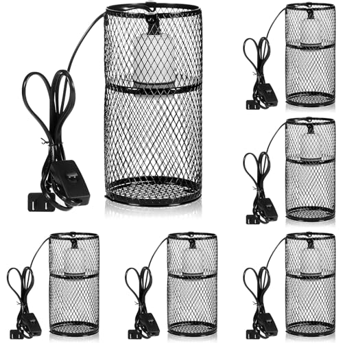 6 Pcs 4 Inch Reptile Heat Lamp Guard Anti Scald,White, Black | Heating Lamp Holder, Mesh Cage, with 150w Ceramic Heat Emitter, Basking Anti Scald, Reptile Lizard Protection, Without Bulb - color: White