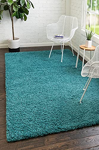 Unique Loom Solid Shag Collection Area Rug (1' Square, Deep Aqua Blue) - color: Deep Aqua Blue, size: 1' x 1' (Square)