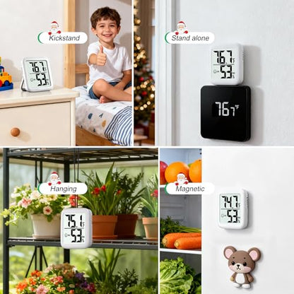 2 Pack Room Thermometer Indoor Hygrometer | Monitor Temperature & Humidity, Accurate, Fast Read, Easy To View, Magnetic/Kickstand/Hanging, ℉/℃, w/ Battery, Compact - color: 2 Pcs * Classic White ( 90%+ Choice for Home )
