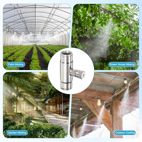 M METERXITY 20-Pack Brass Misting Nozzle Tee Kit, 0.8mm Orifice Dia. High Pressure Spray Misting Nozzle Head, Slip Connectors for 3/8 Inch Drip Irrigation Tubing Kit Outdoor [3/16" Threaded] - size: 0.8mm