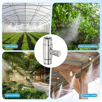 M METERXITY 20-Pack Brass Misting Nozzle Tee Kit, 0.8mm Orifice Dia. High Pressure Spray Misting Nozzle Head, Slip Connectors for 3/8 Inch Drip Irrigation Tubing Kit Outdoor [3/16" Threaded] - size: 0.8mm