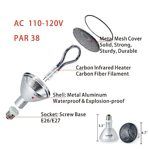 Deep Heat Projector Reptile Heat Lamp Bulb (DHP 130W, PAR38), Basking Light for Bearded Dragon & Leopard Gecko, Carbon Infrared Heater for Amphibian Pet