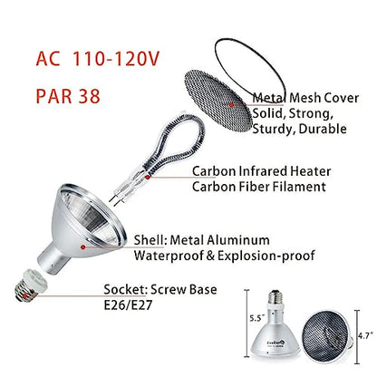 Deep Heat Projector Reptile Heat Lamp Bulb (DHP 130W, PAR38), Basking Light for Bearded Dragon & Leopard Gecko, Carbon Infrared Heater for Amphibian Pet