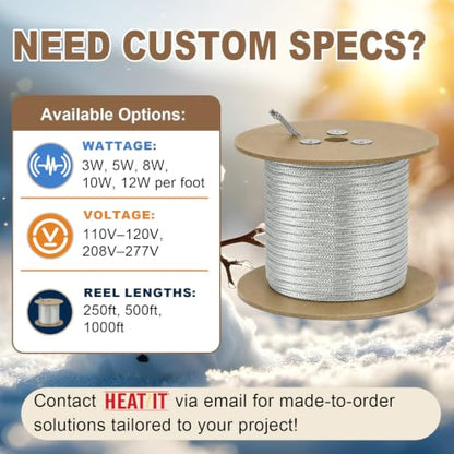 HEATIT Industrial Bulk Heat Cable 5W/ft for Metal & Plastic Pipes 50ft 120V | Provides self-regulating heat to help reduce unnecessary energy use. Safe to overlap without creating hot spots. - color: 5W-120V, style: 50 Feet
