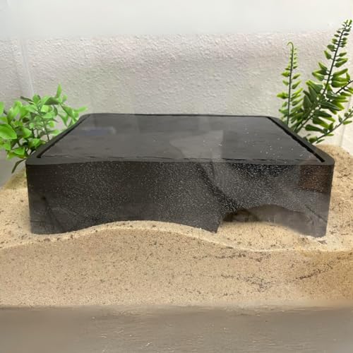 Reptile Slate Basking Hide | Accessory Platform for Bearded Dragon, Turtle, Gecko, Snake | Natural Basking Slate | Made in USA (Black, Large) - size: Large