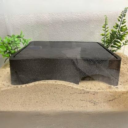Reptile Slate Basking Hide | Accessory Platform for Bearded Dragon, Turtle, Gecko, Snake | Natural Basking Slate | Made in USA (Black, Large) - size: Large