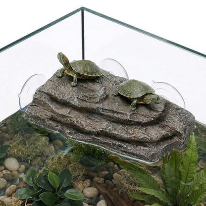 Turtle Basking Platform, Tank Aquarium Tortoise Climbing Platform with 3 Suction Cups, Simulation Rock Resting Terrace, Turtle Tank Accessories for Baby Tortoise, Terrapins, Frogs