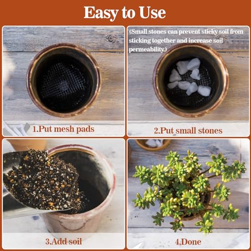 MAQIHAN 100 Plant Pots - Hole Mesh Pad Terrarium Potting Eye Mesh Mats Pot Substrate Barrier 2 Inch Net Bonsai Gardening Grid Ceramic Drainage Hole Mesh Screen Prevent Soil Leaking