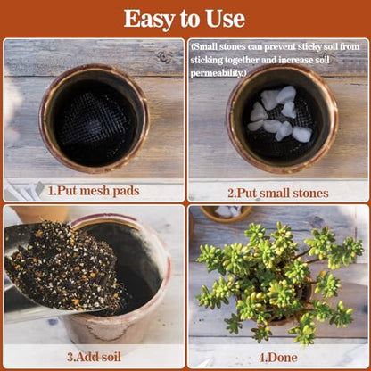 MAQIHAN 100 Plant Pots - Hole Mesh Pad Terrarium Potting Eye Mesh Mats Pot Substrate Barrier 2 Inch Net Bonsai Gardening Grid Ceramic Drainage Hole Mesh Screen Prevent Soil Leaking