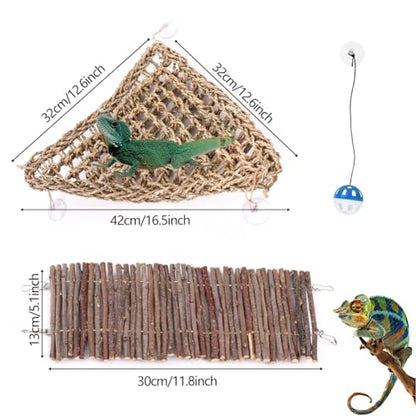 Large Bearded Dragon Tank Accessories, Natural Adjustable Reptile Climbing Toys Bendable Bridge, Reptile Habitat & Hermit Crabs Habitat Decor with Climbing Hammock Toys for Hermit Crab, Lizard, Snake