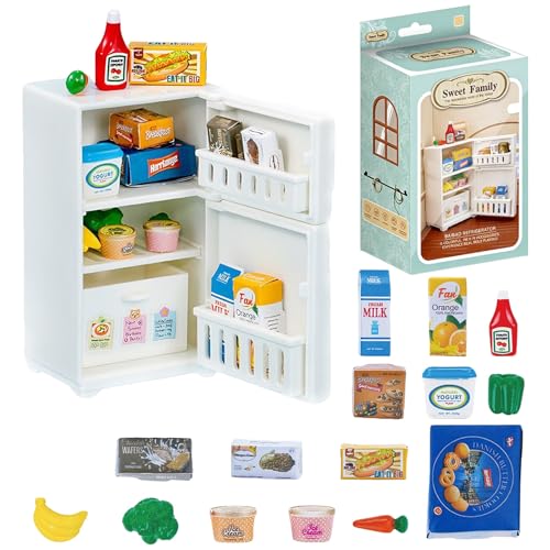 17Pcs 1:12 Scale Dollhouse Fridge Kitchen Kit, Mini Food & Furniture Ornaments for Adult Micro Scene Hobby Collectors - color: Fridge Set